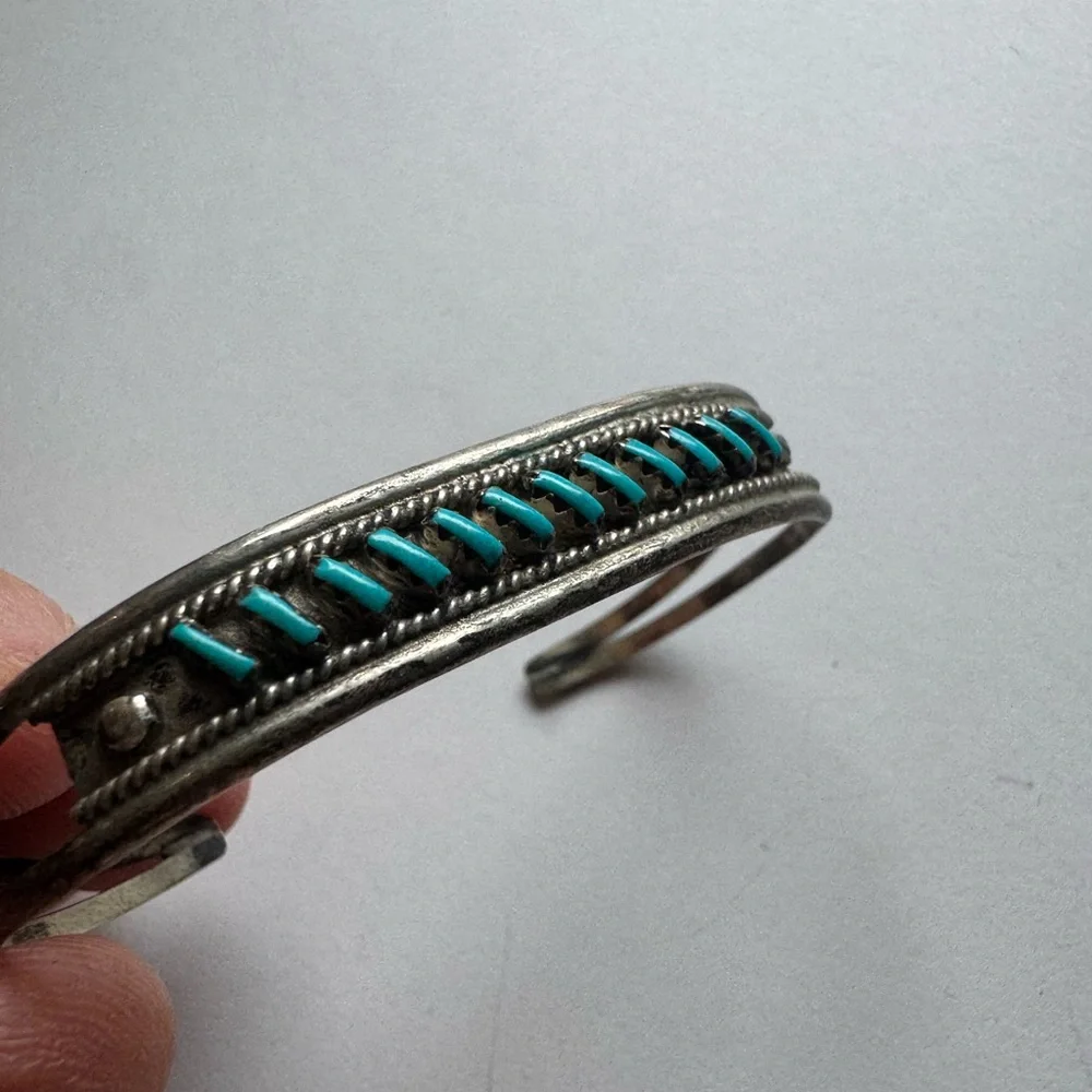 Vintage needlepoint turquoise Sterling silver adjustable 6
